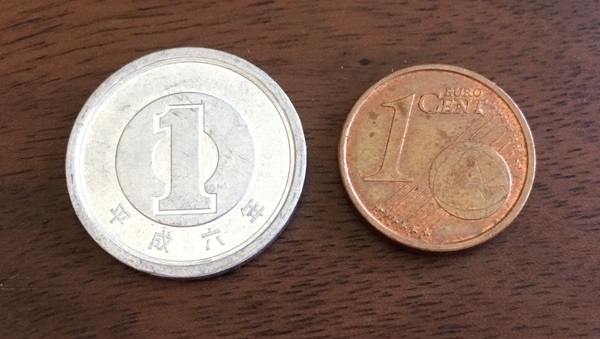 １円玉と１セント硬貨